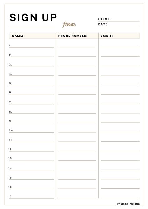 Signup Sheet Template