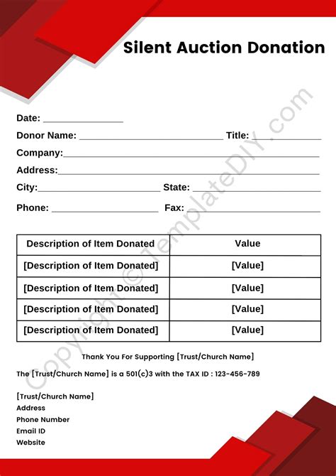 Silent Auction Donation Form Template