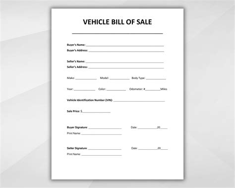 Simple Automobile Bill Of Sale Template