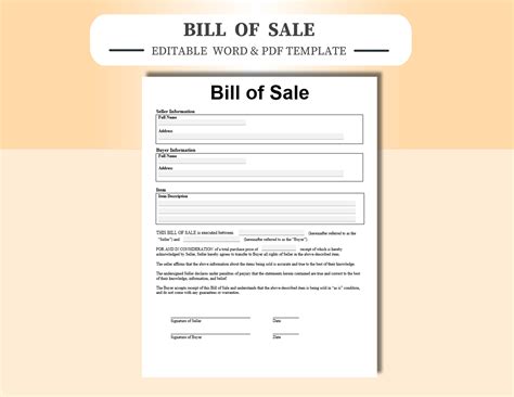 Simple Bill Of Sale Word Template