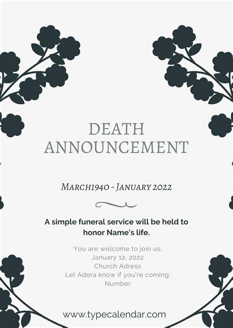 Simple Death Announcement Template Free Download