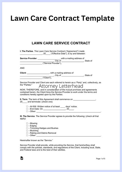Simple Lawn Care Contract Template