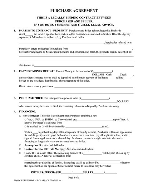 Simple Real Estate Purchase Agreement Template