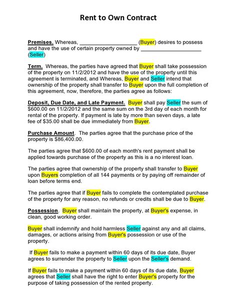 Simple Rent To Own Contract Template