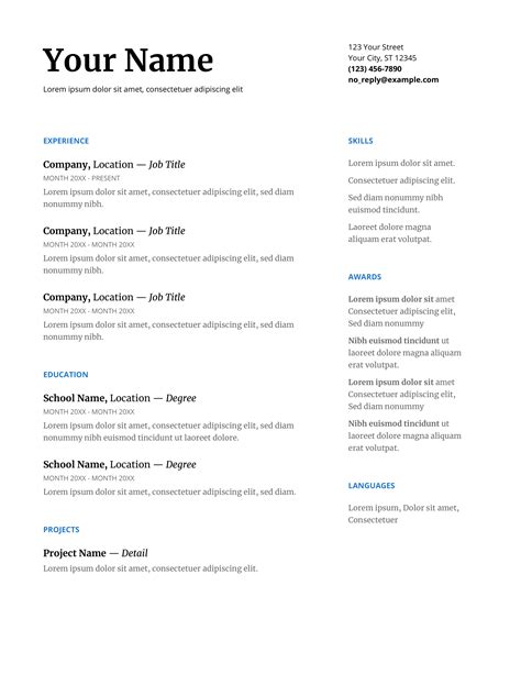 Simple Resume Templates Google Docs