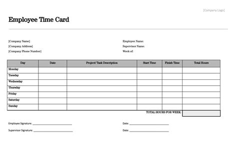 Simple Time Card Template