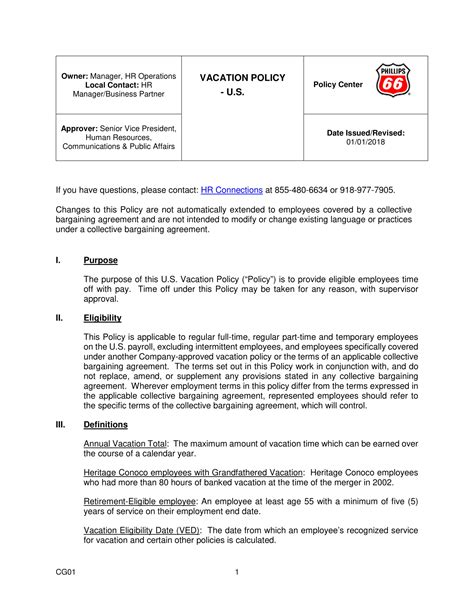 Simple Vacation Policy Template