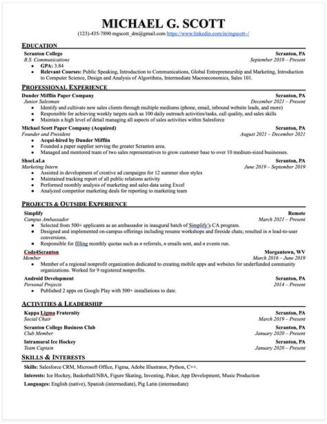 Single Column Resume Template