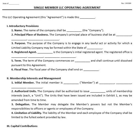 Single Member Llc Operating Agreement Template Free