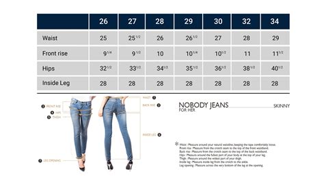 Size Chart For Ladies Jeans