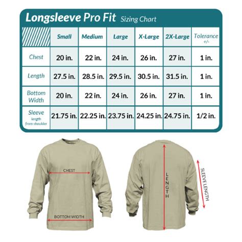 Size Chart For Long Sleeve Shirts
