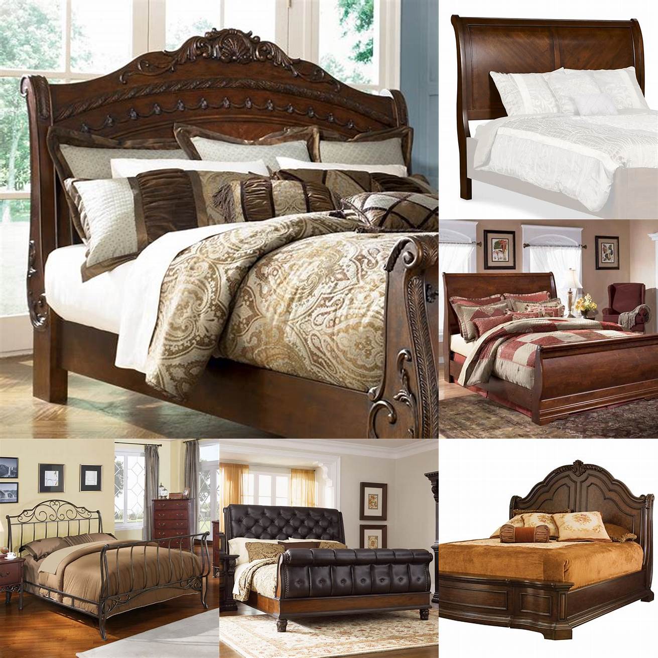Sleigh bed - features a curved headboard and footboard that resemble a sleigh