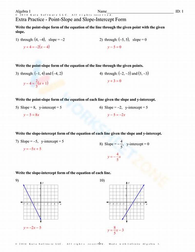Slope Slope Intercept Form Practice Answer Key