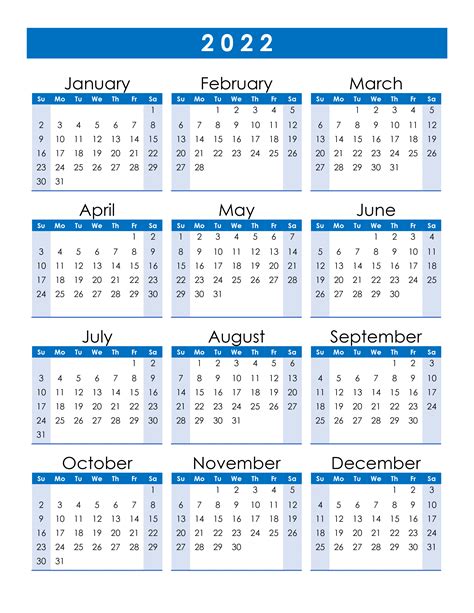 Small Calendar 2022 Printable