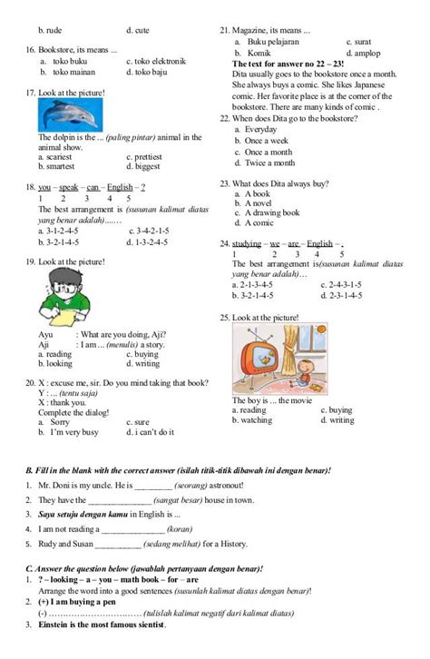 Kunci Jawaban Soal UAS Kelas 5 Semester 2 Bahasa Inggris