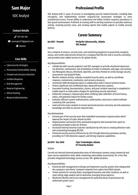 Soc Analyst Resume Template Report