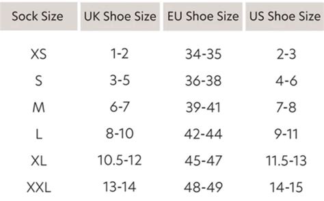 Socks Size Chart In Cm