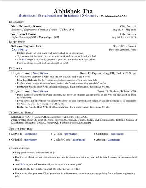 Software Engineer Resume Latex Template