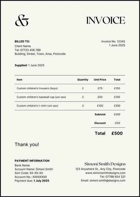 Sole Trader Invoice Template Uk
