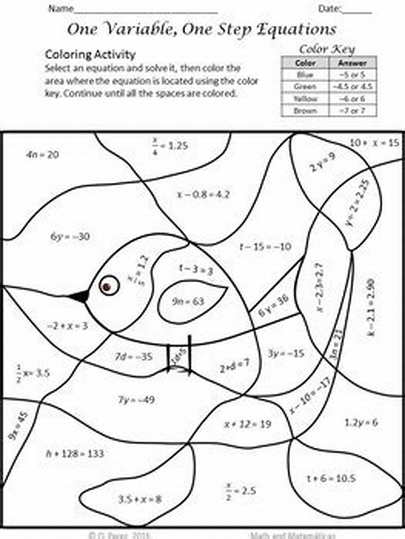 Solving One Step Equations Coloring Worksheet