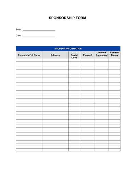 Sponsor Form Template