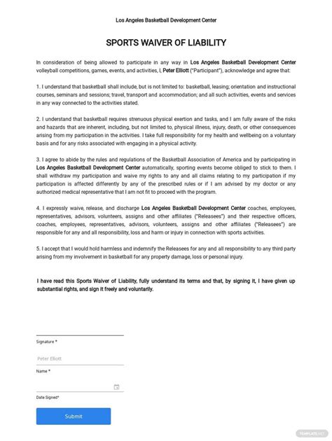 Sports Liability Waiver Template