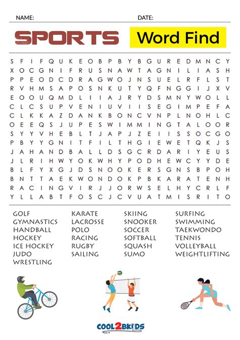 Sports Word Search Free Printable