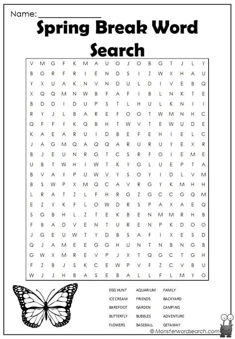 Spring Break Word Search Free Printable