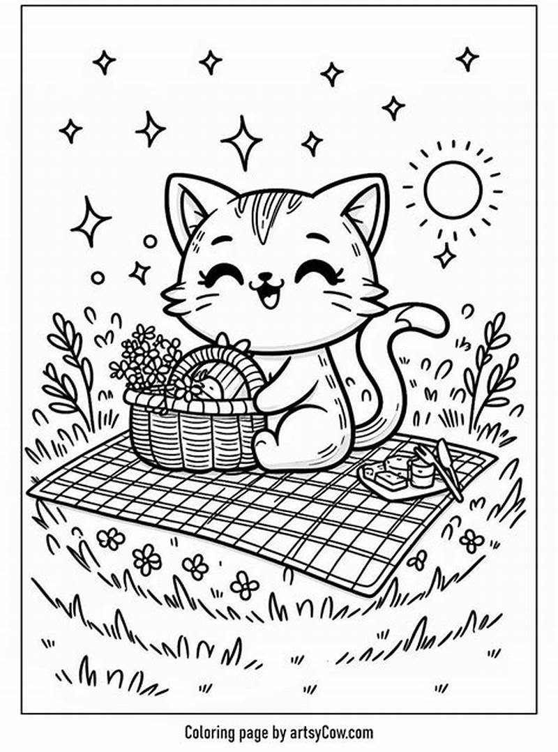 Spring Cat Coloring Pages
