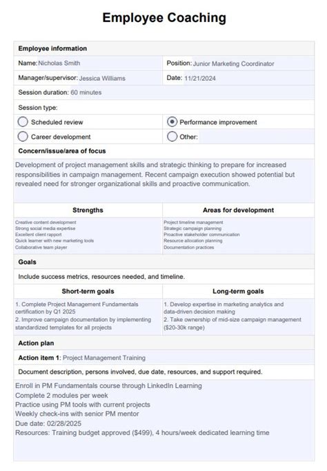 Staff Coaching Template