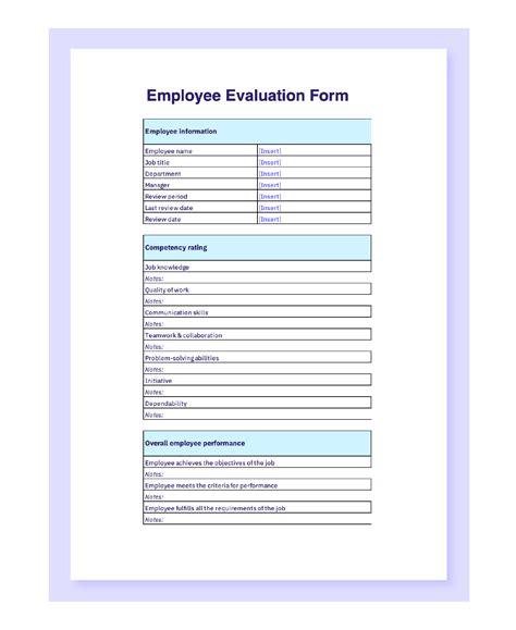 Staff Evaluation Form Template