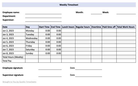 Staff Weekly Timesheet Template