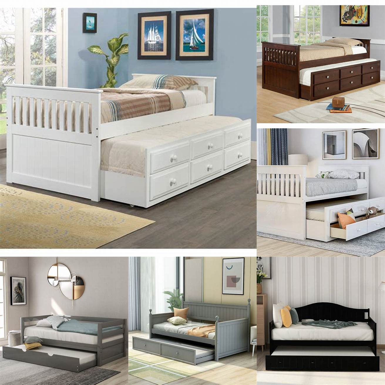 Standard twin beds with trundle are perfect for kids rooms or guest rooms
