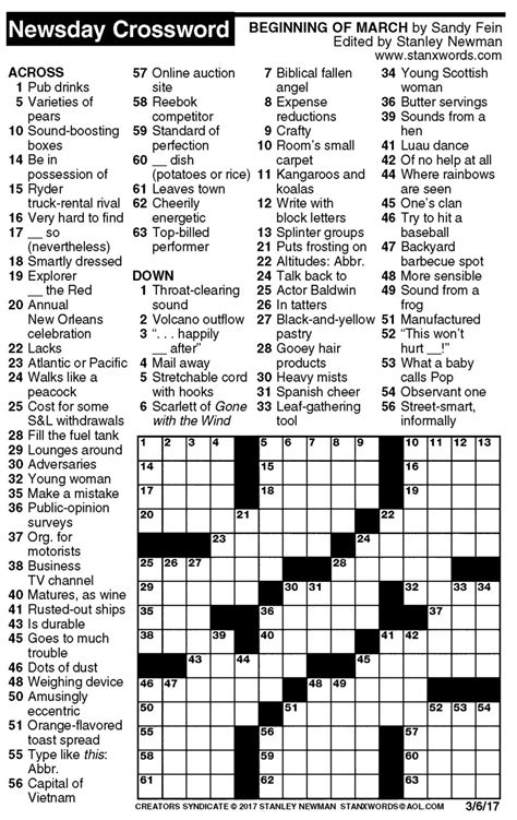 Stanley Newman Crossword Printable