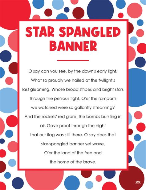 Star Spangled Banner Words Printable