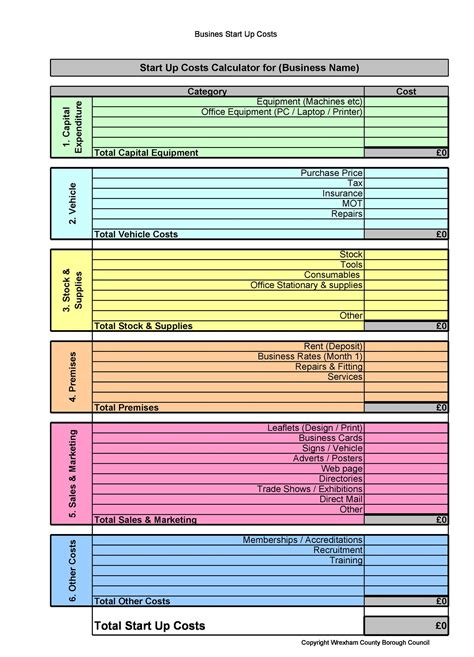 Startup Cost Template