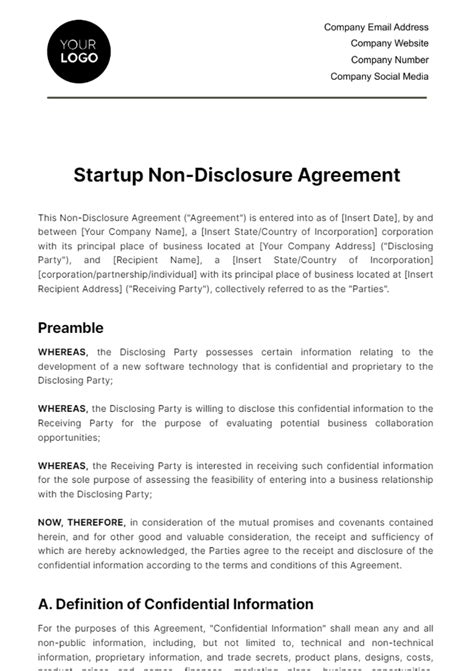 Startup Nda Template