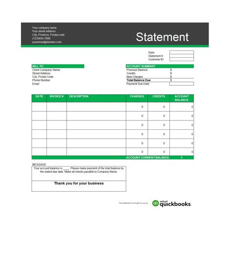 Statement Of Account Excel Template