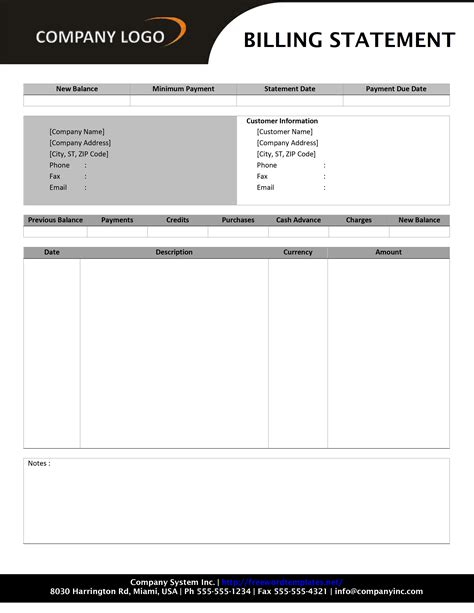 Statement Template For Billing
