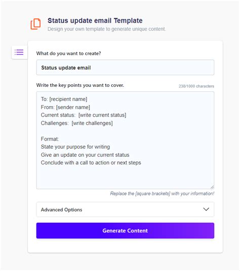 Status Update Email Template