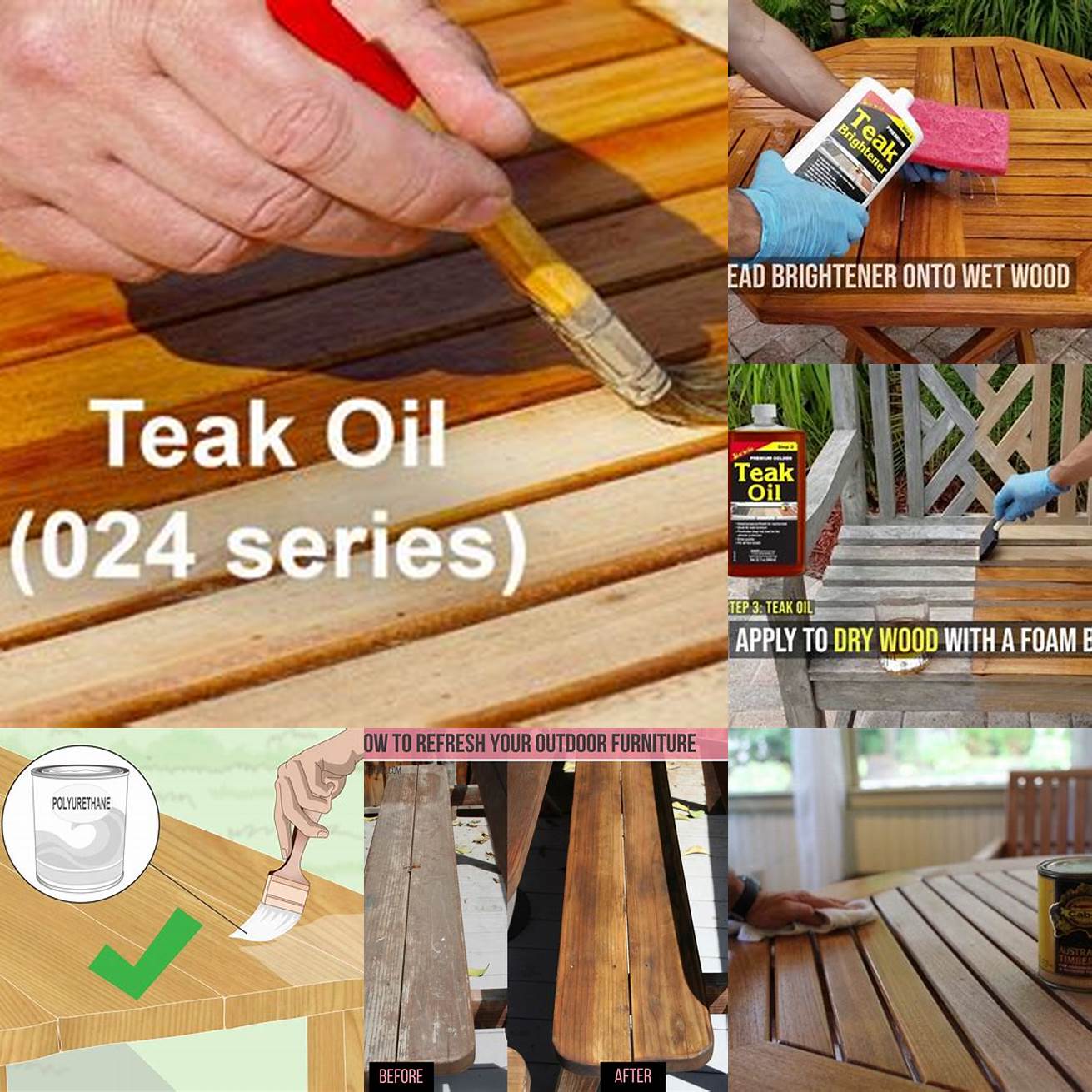 Step-by-step photos of applying teak oil