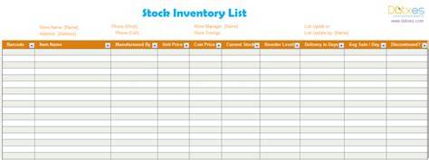 Stock List Excel Template
