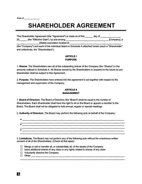 Stockholders Agreement Template