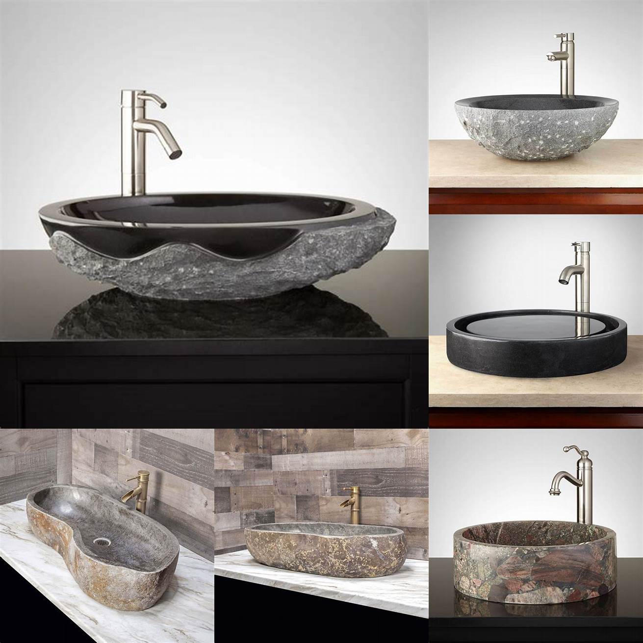 Stone bathroom vanity with marble vessel sink