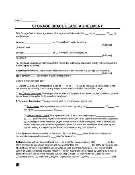 Storage Unit Rental Agreement Template