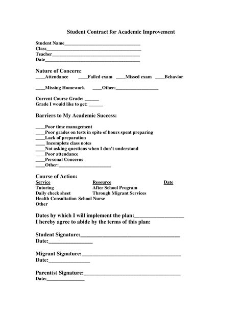 Student Contract Agreement Template