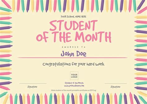 Student Of The Month Template With Picture