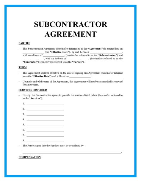 Sub Agreement Template