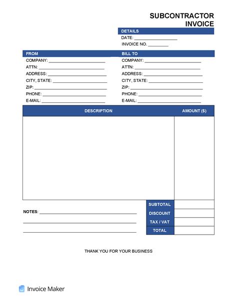 Subcontractor Billing Template