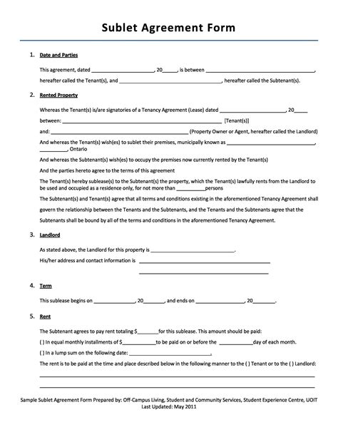 Sublease Agreement Template